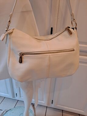 Bostanten Ivory Cream Pebbled Leather Shoulder Bag with Gold Hardware